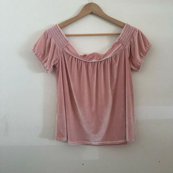 Hinge Off the Shoulder Pink Velvet Romantic Top Size Medium Nordstrom - Picture 5 of 6
